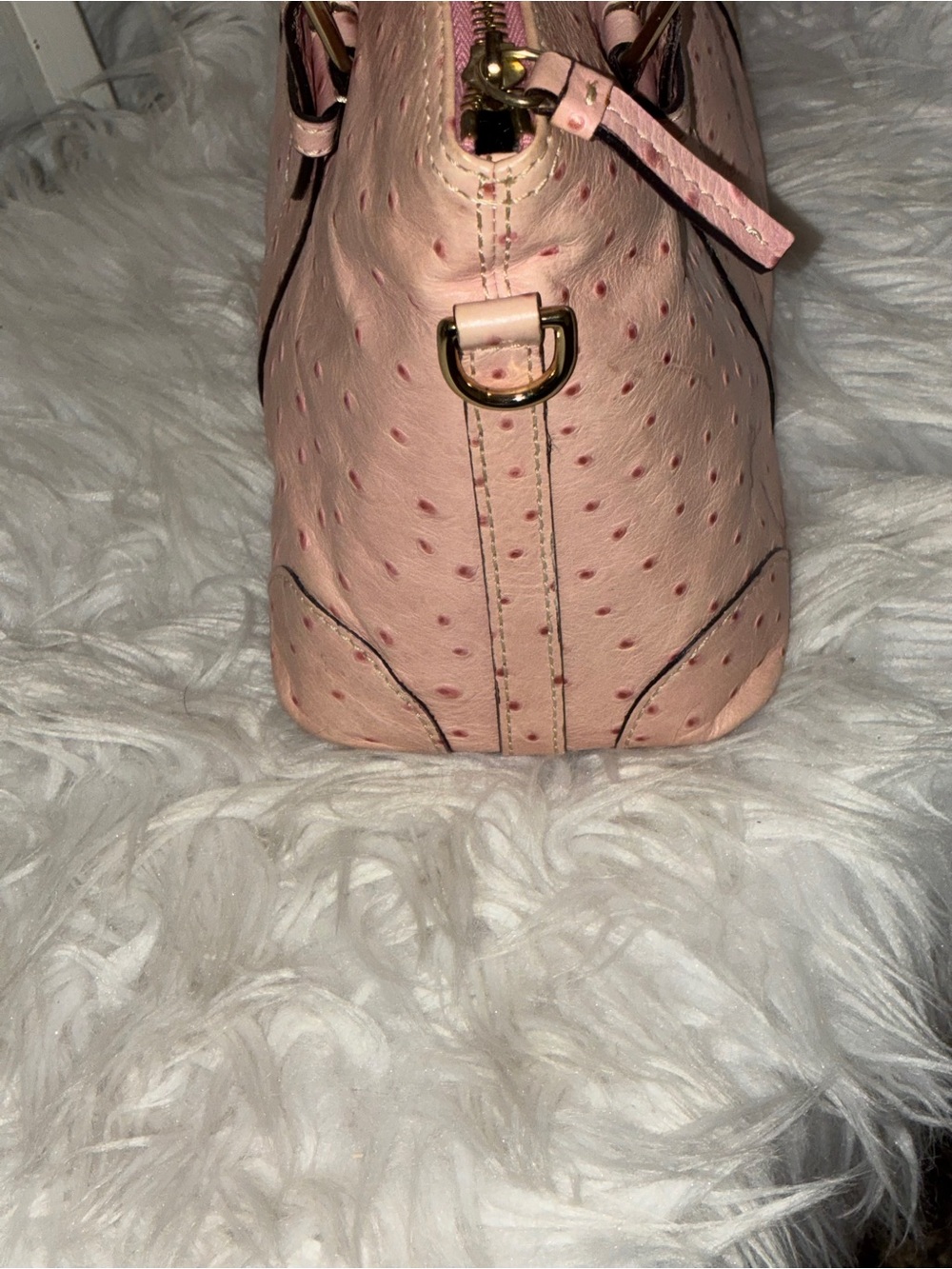 Dooney & Bourke Pink ostrich leather domed satchel purse - Picture 13 of 16